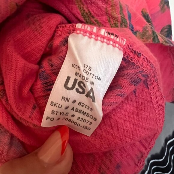 Fresh Produce Women's Pink Tropical Print Short Sleeve Scoop Neck Tee Size XS - Picture 5 of 7